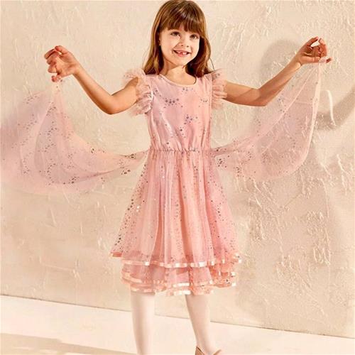 پیراهن توری صورتی مجلسی مارک lc کد 2290