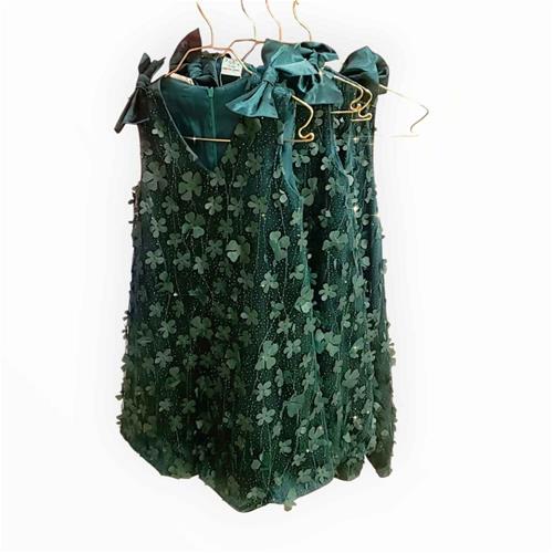 سارافون سبز گل برجسته دخترانه کد 176