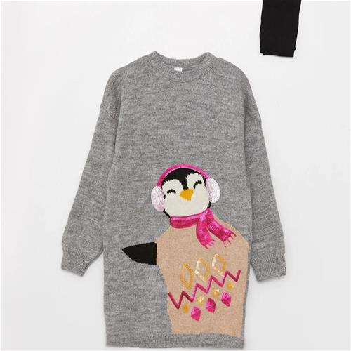 2 تیکه تونیک بافت طوسی  + جوراب شلواری Lc کد 0001011