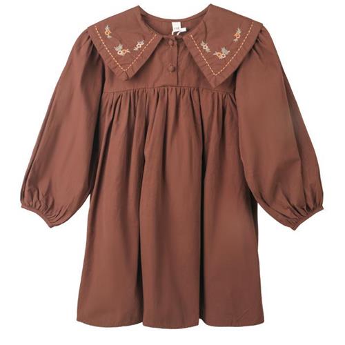 پیراهن نخی قهوه ای گلدوزی