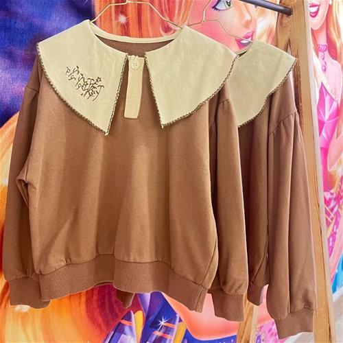 دورس قهوه ای یقه گلدار کد 70068