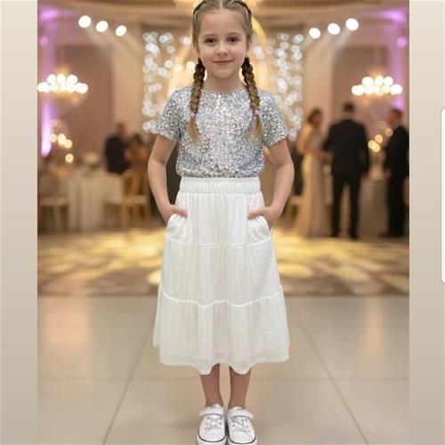 دامن سفید پولکی برند zara کد 1283