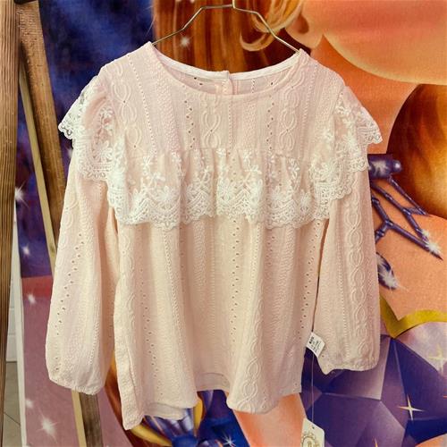 شومیز خامه دوزی یقه توری صورتی کد 700681