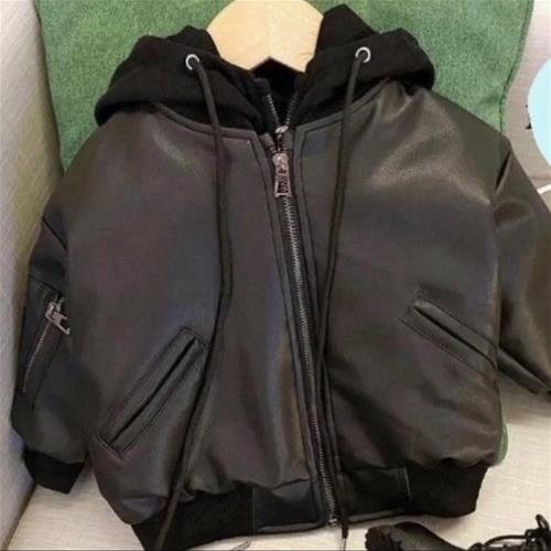 کاپشن چرم کلاه دار 2 رنگ کرم مشکی کد 4503