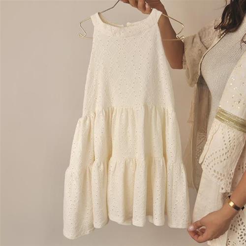 پیراهن کرم خامه دوزی تابستانه کد 32102