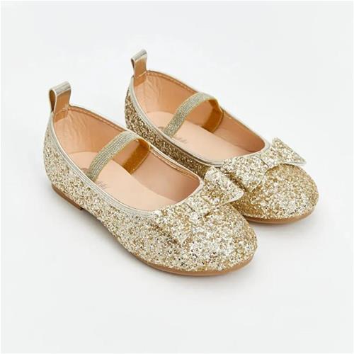 کفش عروسکی طلایی شاینی مارک lc کد 199