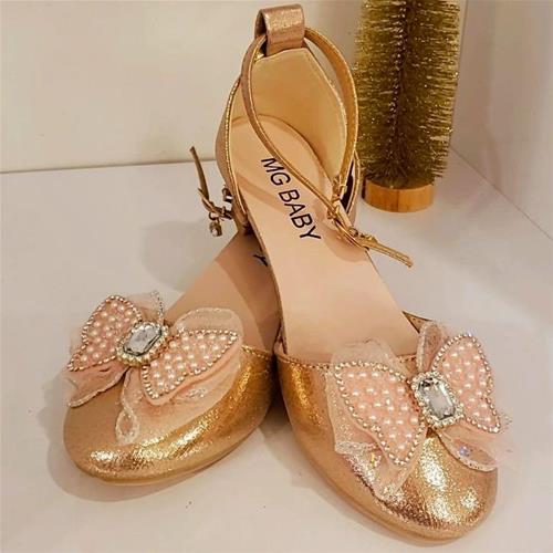 کفش  صورتی پاپیون کریستال پاشنه بلند دخترانه کد 800654