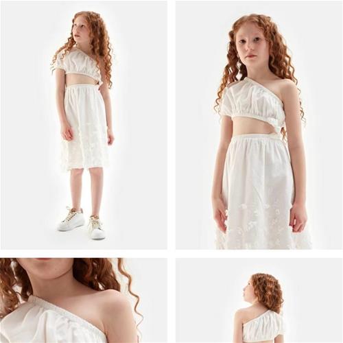 پیراهن سفید یقه رومی فشن دخترانه