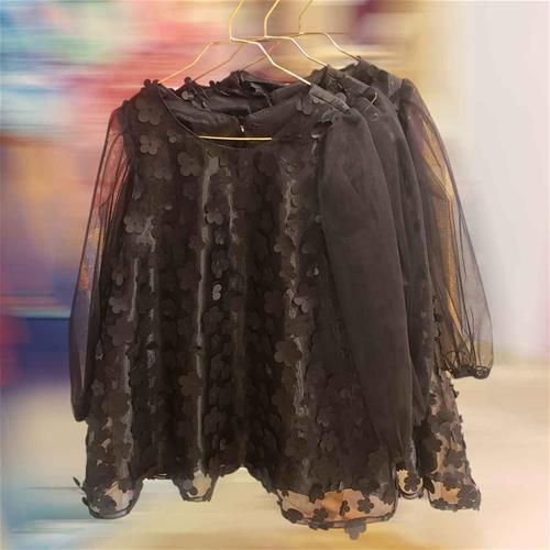 پیراهن مشکی گل برجسته مهمانی کد 300467