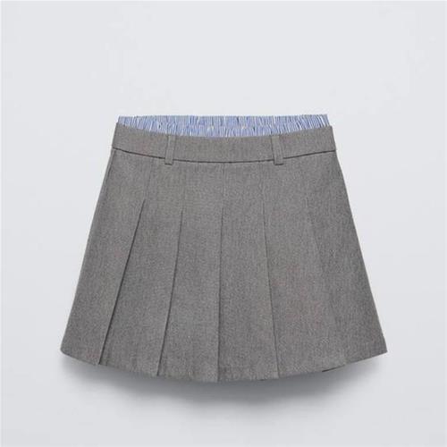 دامن پشمی طوسی پلیسه مارک