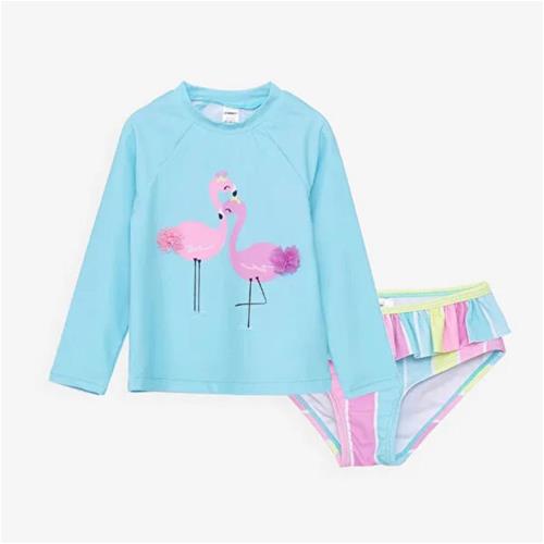 مایو 2 تیکه استین دار طرح فلامینگو دخترانه کد 325555