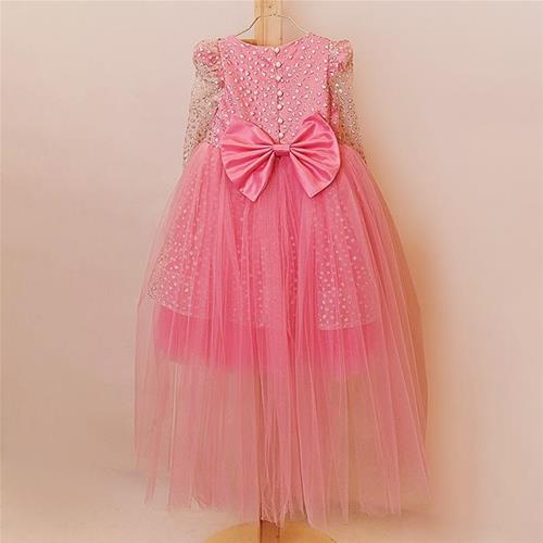 پیراهن صورتی پشت تور بلند 65454کد