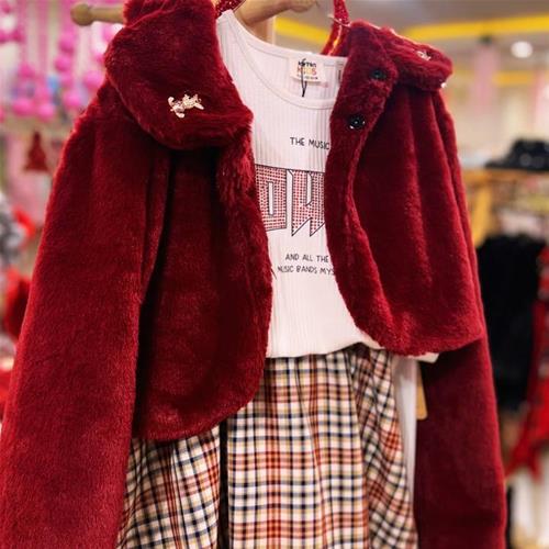 کت خز قرمز لاکچری دخترانه کد 1879