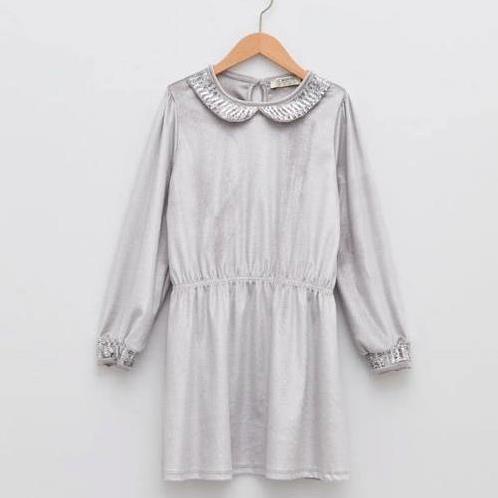 پیراهن طوسی مخمل یقه پولکی مارک lc