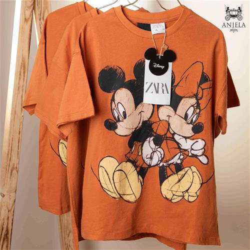 تیشرت میکی نخی قهوه ای مارک ZARA کد 6305