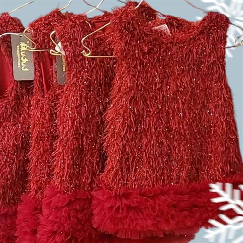 سارافون قرمز دامن پفی دخترانه کد9007