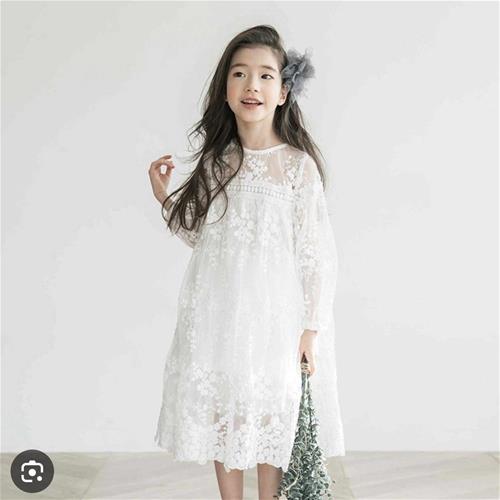 پیراهن سفید توری استین دار کد