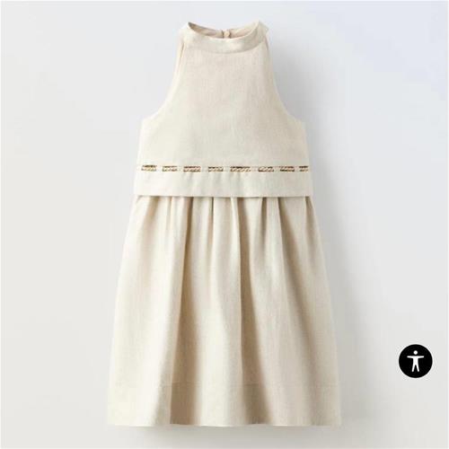 پیراهن کرم لینن شایندار مارک zara کد 664664