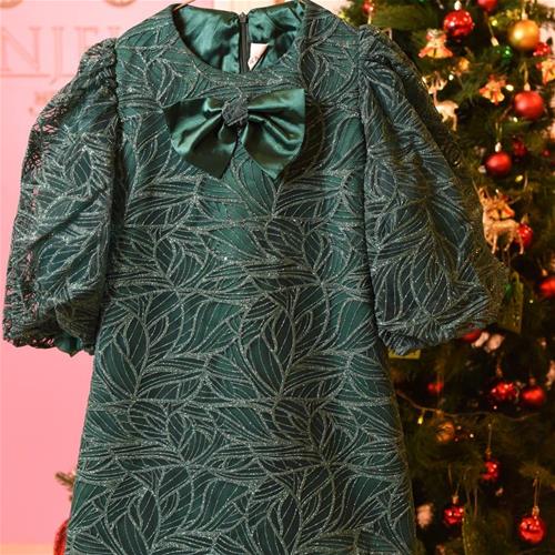 پیراهن سبز و طلایی شاین دار مجلسی کد 34340