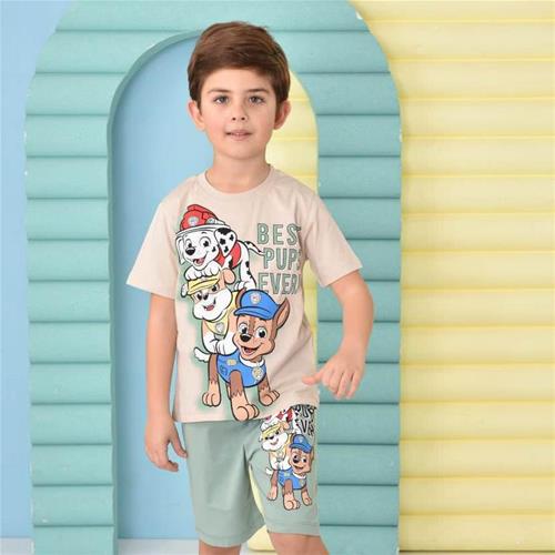 2 تیکه تیشرت شلوارک نخی پسرانه طرح سگهای نگهبان ترک