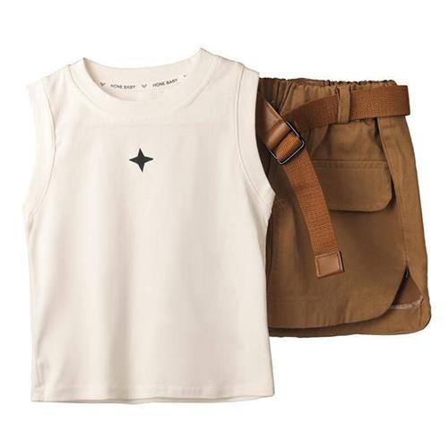 تاپ و دامن کتان کرم  دخترانه کد 80044