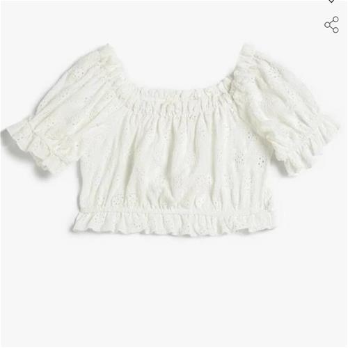 کراپ سفید گیپور استین پفی مارک kotton کد 2219869